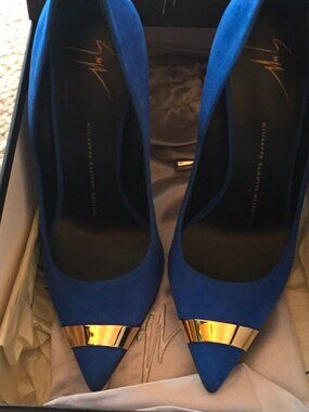 giuseppe zanotti 110 Blue Camoscio In Klein Pump